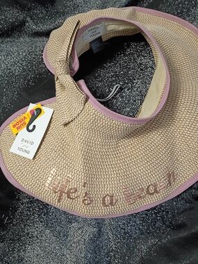 David and Young Beige Straw Visor with Pink Trim